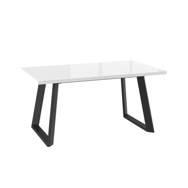 Стол LOFT LUX-160, раздвижной со стеклом 160(205)х90, БЕЛЫЙ ОПТИВАЙТ/ЧЕРНЫЙ